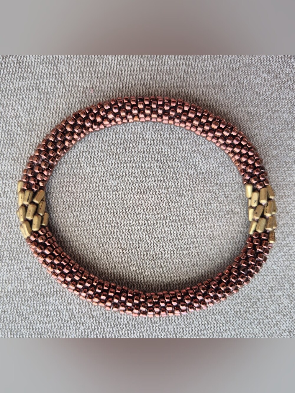 Women’s Rose Gold Beaded Stretch Bracelet with Gold Accents